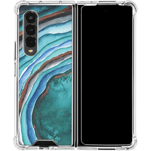 Turquoise Watercolor Geode Galaxy Z Fold4 5G Clear Case