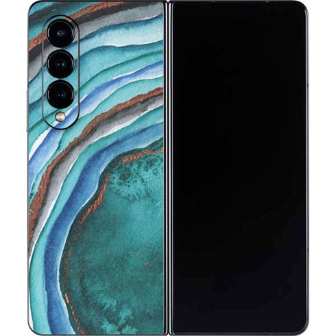 Turquoise Watercolor Geode Galaxy Z Fold4 5G Skin