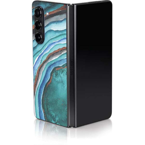 Turquoise Watercolor Geode Galaxy Z Fold5 5G Skin