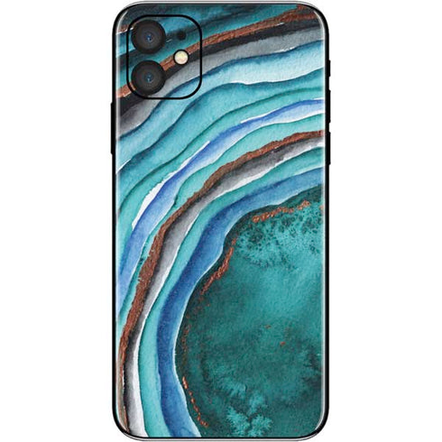 Turquoise Watercolor Geode iPhone 11 Skin