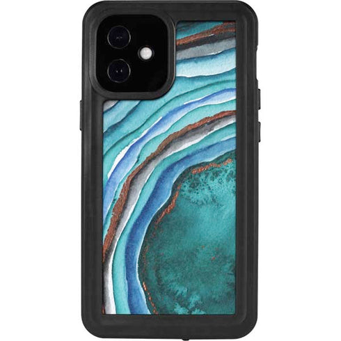 Turquoise Watercolor Geode iPhone 12 Mini Waterproof Case