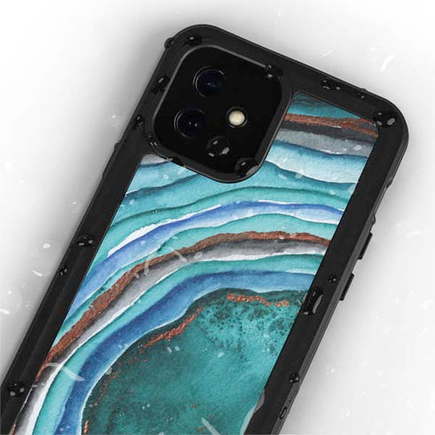 Turquoise Watercolor Geode iPhone 12 Mini Waterproof Case