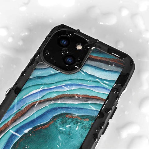 Turquoise Watercolor Geode iPhone 13 Mini Waterproof Case