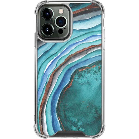 Turquoise Watercolor Geode iPhone 13 Pro Max Clear Case
