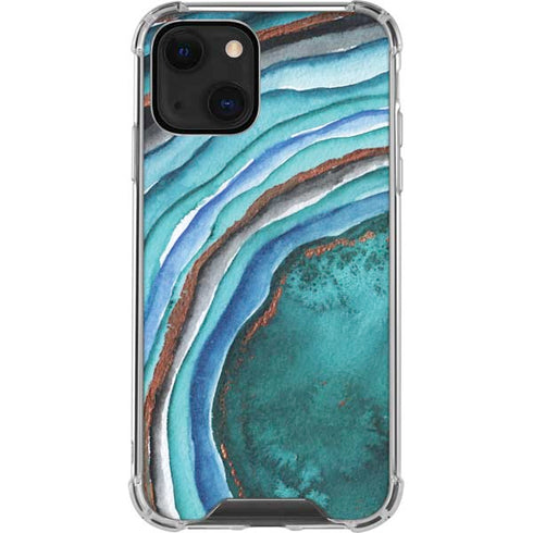 Turquoise Watercolor Geode iPhone 14 Clear Case