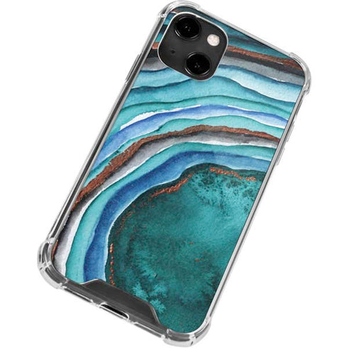 Turquoise Watercolor Geode iPhone 14 Clear Case