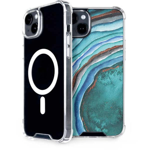 Turquoise Watercolor Geode iPhone 14 MagSafe Case