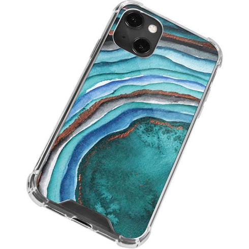 Turquoise Watercolor Geode iPhone 14 Plus Clear Case