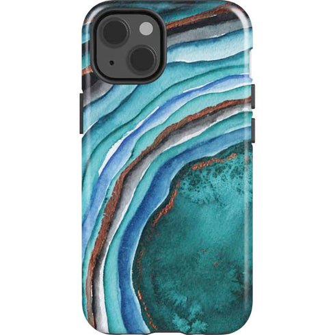 Turquoise Watercolor Geode iPhone 14 Impact Case