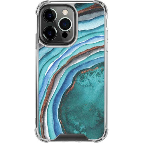 Turquoise Watercolor Geode iPhone 15 Pro Clear Case