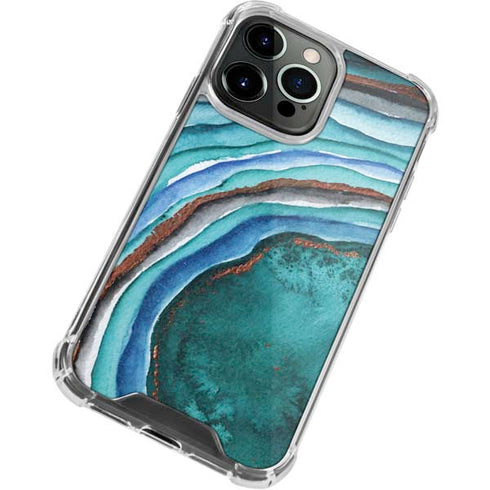Turquoise Watercolor Geode iPhone 15 Pro Clear Case