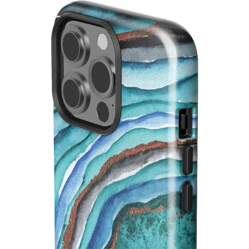 Turquoise Watercolor Geode iPhone 15 Pro Impact Case