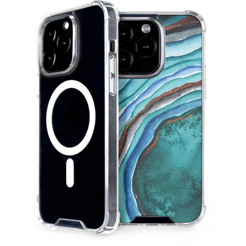 Turquoise Watercolor Geode iPhone 15 Pro MagSafe Case