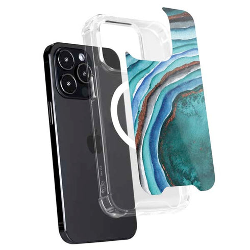 Turquoise Watercolor Geode iPhone 15 Pro MagSafe Case