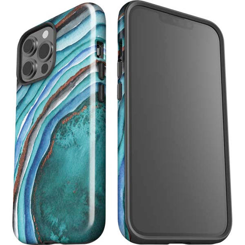 Turquoise Watercolor Geode iPhone 15 Pro Max Impact Case