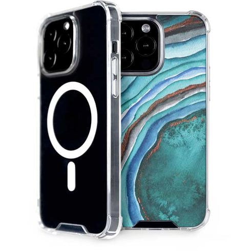 Turquoise Watercolor Geode iPhone 14 Pro Max MagSafe Case