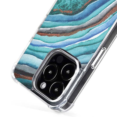 Turquoise Watercolor Geode iPhone 14 Pro Max MagSafe Case