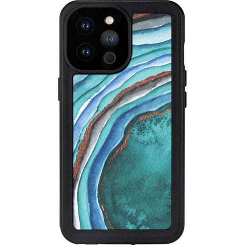 Turquoise Watercolor Geode iPhone 14 Pro Max Waterproof Case