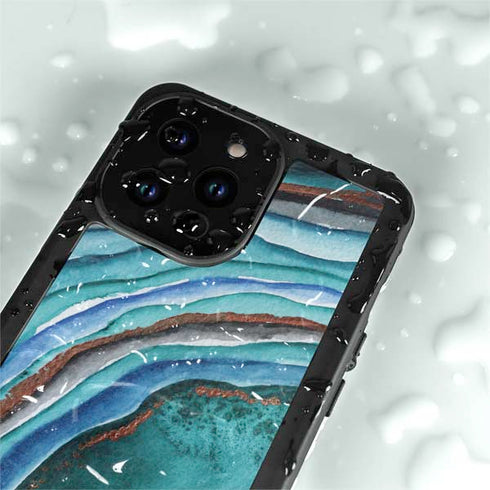 Turquoise Watercolor Geode iPhone 14 Pro Max Waterproof Case