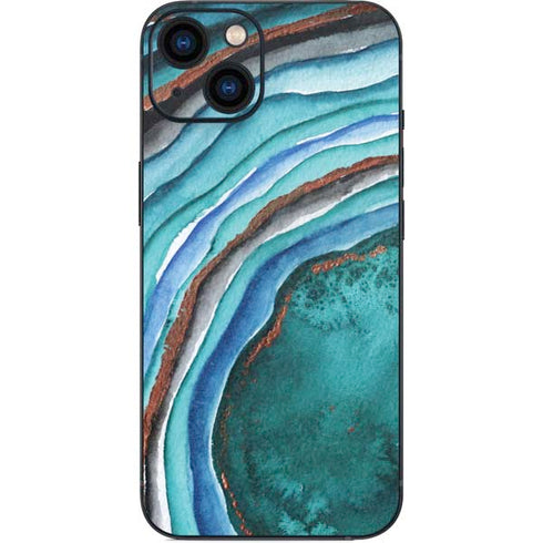 Turquoise Watercolor Geode iPhone 14 Skin
