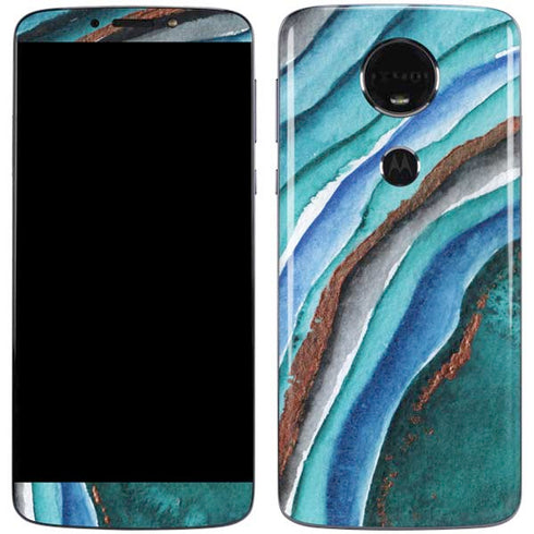 Turquoise Watercolor Geode Moto E5 Plus Skin