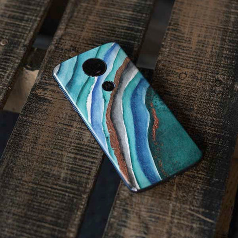 Turquoise Watercolor Geode Moto E5 Plus Skin