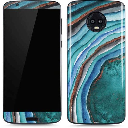 Turquoise Watercolor Geode Moto G6 Skin