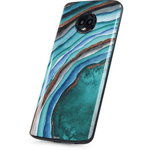 Turquoise Watercolor Geode Moto G6 Skin