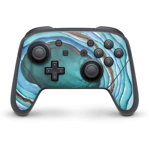 Turquoise Watercolor Geode Nintendo Switch Pro Controller Skin