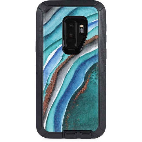 Turquoise Watercolor Geode Otterbox Defender Galaxy Skin