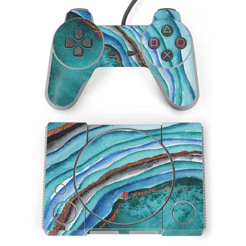 Turquoise Watercolor Geode PlayStation Classic Bundle Skin