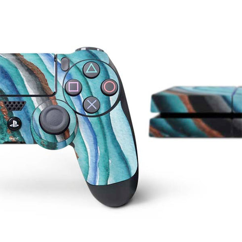 Turquoise Watercolor Geode PS4 Console and Controller Bundle Skin