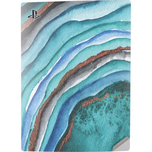 Turquoise Watercolor Geode PS5 Digital Edition Console Skin