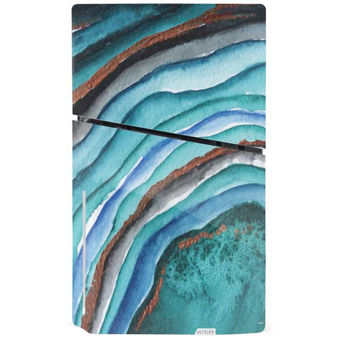 Turquoise Watercolor Geode PS5 Slim Disk Console Skin