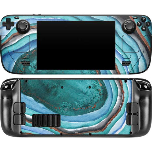 Turquoise Watercolor Geode Steam Deck Handheld Gaming Computer Skin