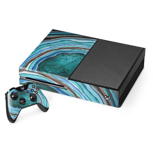 Turquoise Watercolor Geode Xbox One Console and Controller Bundle Skin