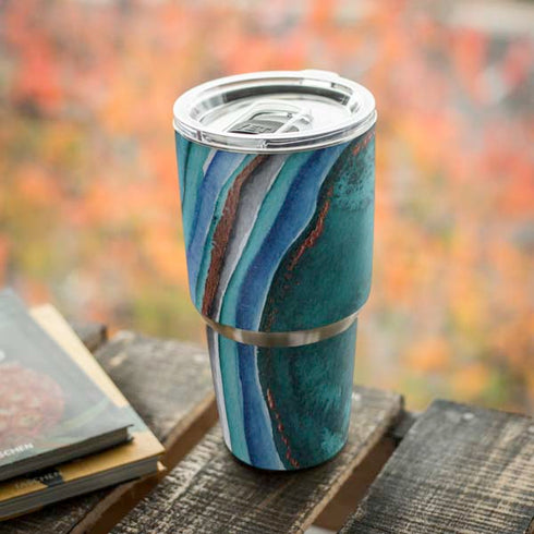 Turquoise Watercolor Geode Yeti 30oz Rambler Tumbler Skin