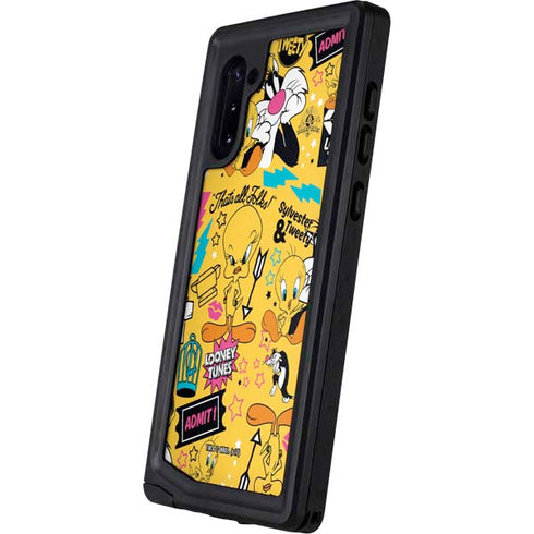 Looney Tunes Tweety and Sylvester Patches Galaxy Note 10 Waterproof Case