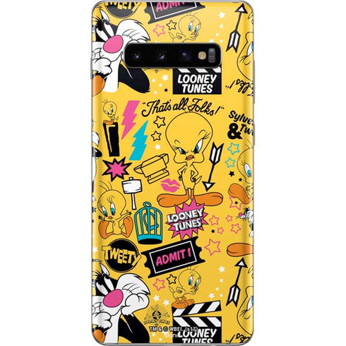 Looney Tunes Tweety and Sylvester Patches Galaxy S10 Plus Skin