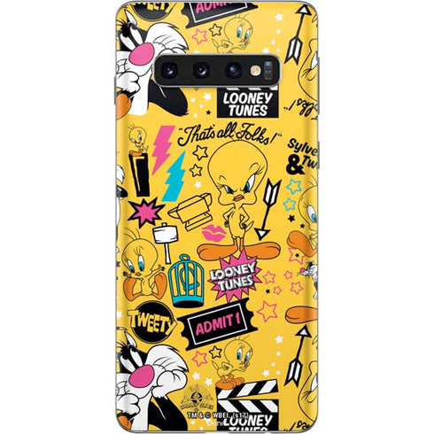 Looney Tunes Tweety and Sylvester Patches Galaxy S10 Skin