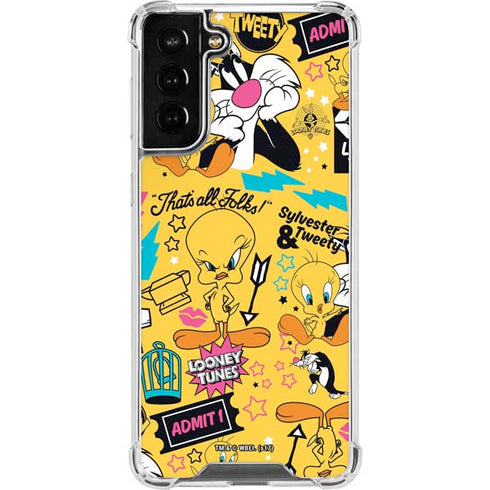 Looney Tunes Tweety and Sylvester Patches Galaxy S21 FE Clear Case
