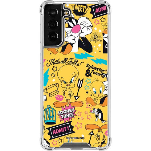 Looney Tunes Tweety and Sylvester Patches Galaxy S21 Plus 5G Clear Case