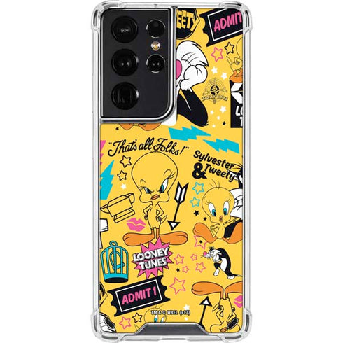 Looney Tunes Tweety and Sylvester Patches Galaxy S21 Ultra 5G Clear Case