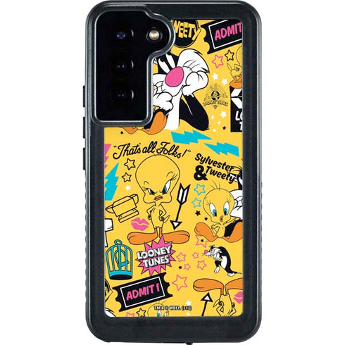 Looney Tunes Tweety and Sylvester Patches Galaxy S23 Plus Waterproof Case