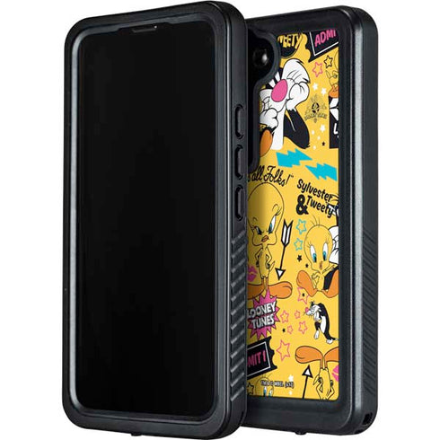Looney Tunes Tweety and Sylvester Patches Galaxy S23 Plus Waterproof Case