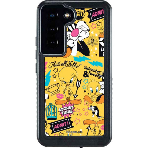 Looney Tunes Tweety and Sylvester Patches Galaxy S23 Waterproof Case