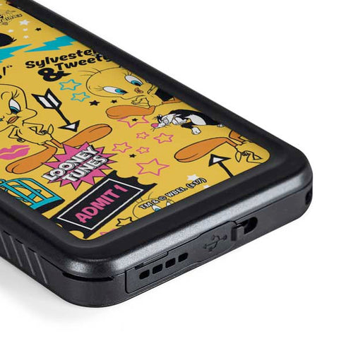 Looney Tunes Tweety and Sylvester Patches Galaxy S23 Waterproof Case