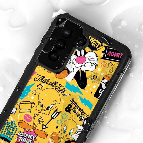 Looney Tunes Tweety and Sylvester Patches Galaxy S23 Waterproof Case