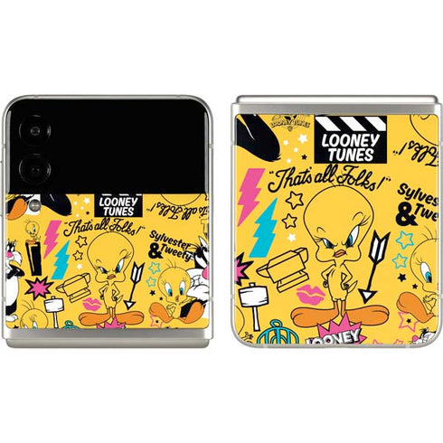 Looney Tunes Tweety and Sylvester Patches Galaxy Z Flip3 5G Skin