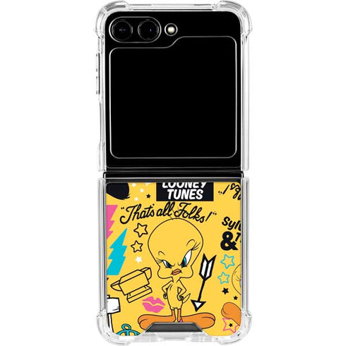 Looney Tunes Tweety and Sylvester Patches Galaxy Z Flip5 5G Clear Case